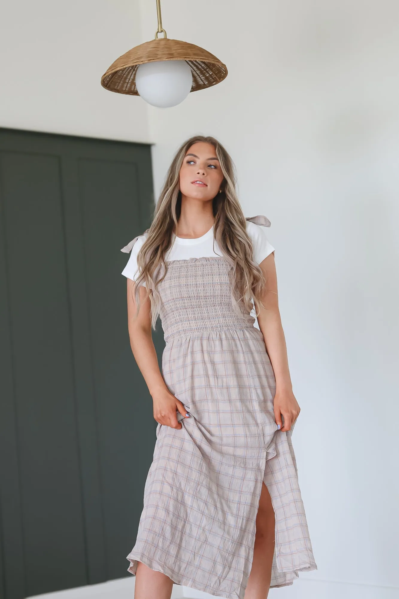 Abigail Overall Dress in Beige