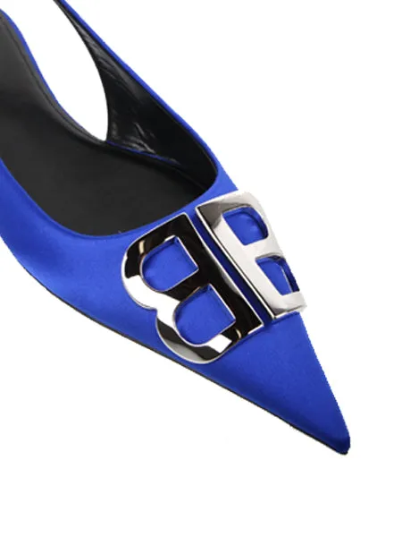 BB Flat Slingback Satin, Electric Blue