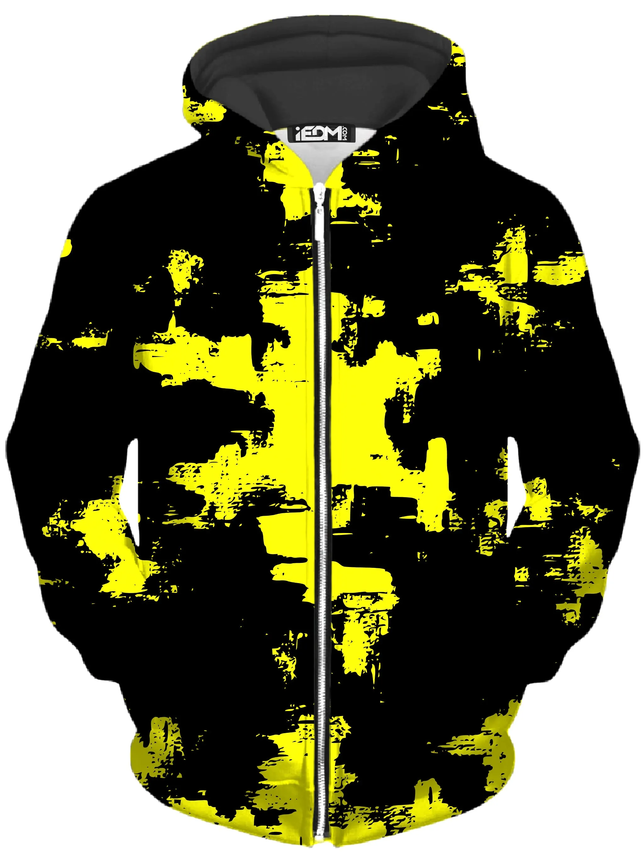 Black and Yellow Abstract Zip-Up Hoodie and Leggings Combo