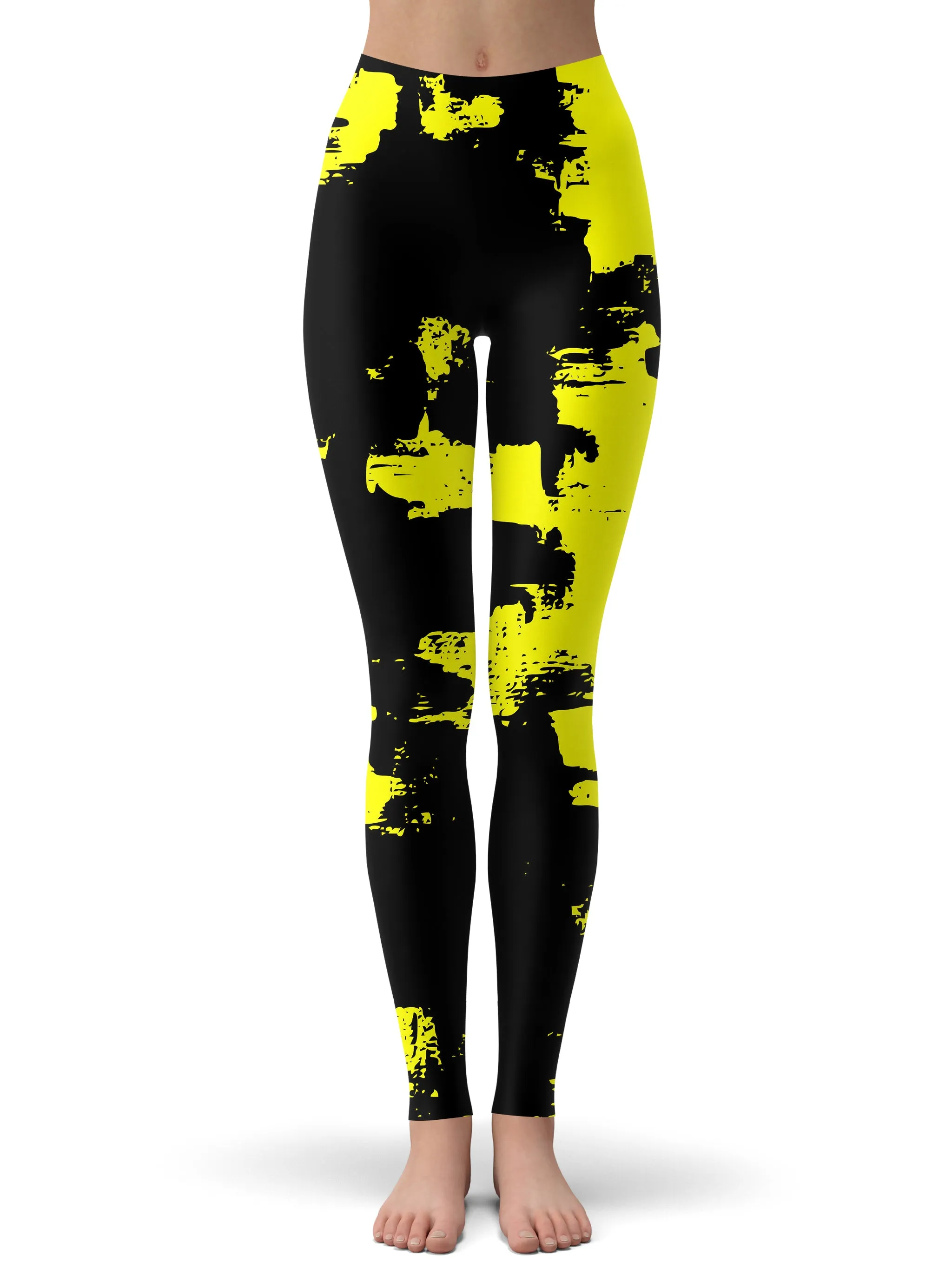 Black and Yellow Abstract Zip-Up Hoodie and Leggings Combo