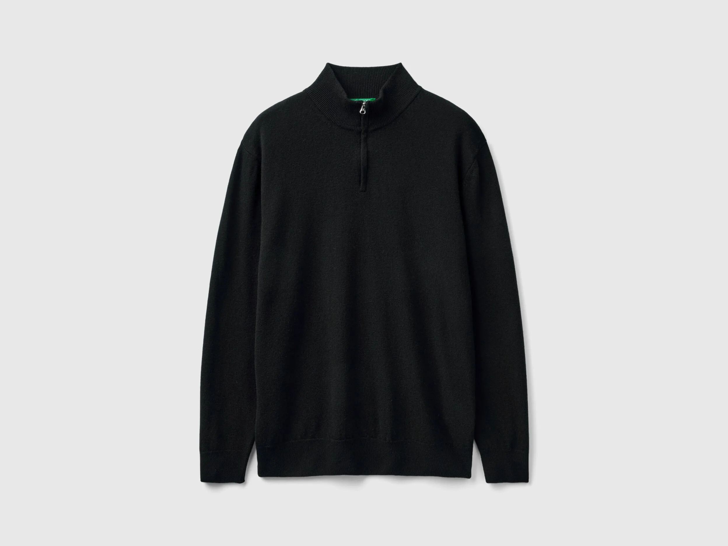 Black zip-up sweater in 100% Merino wool - Black | Benetton