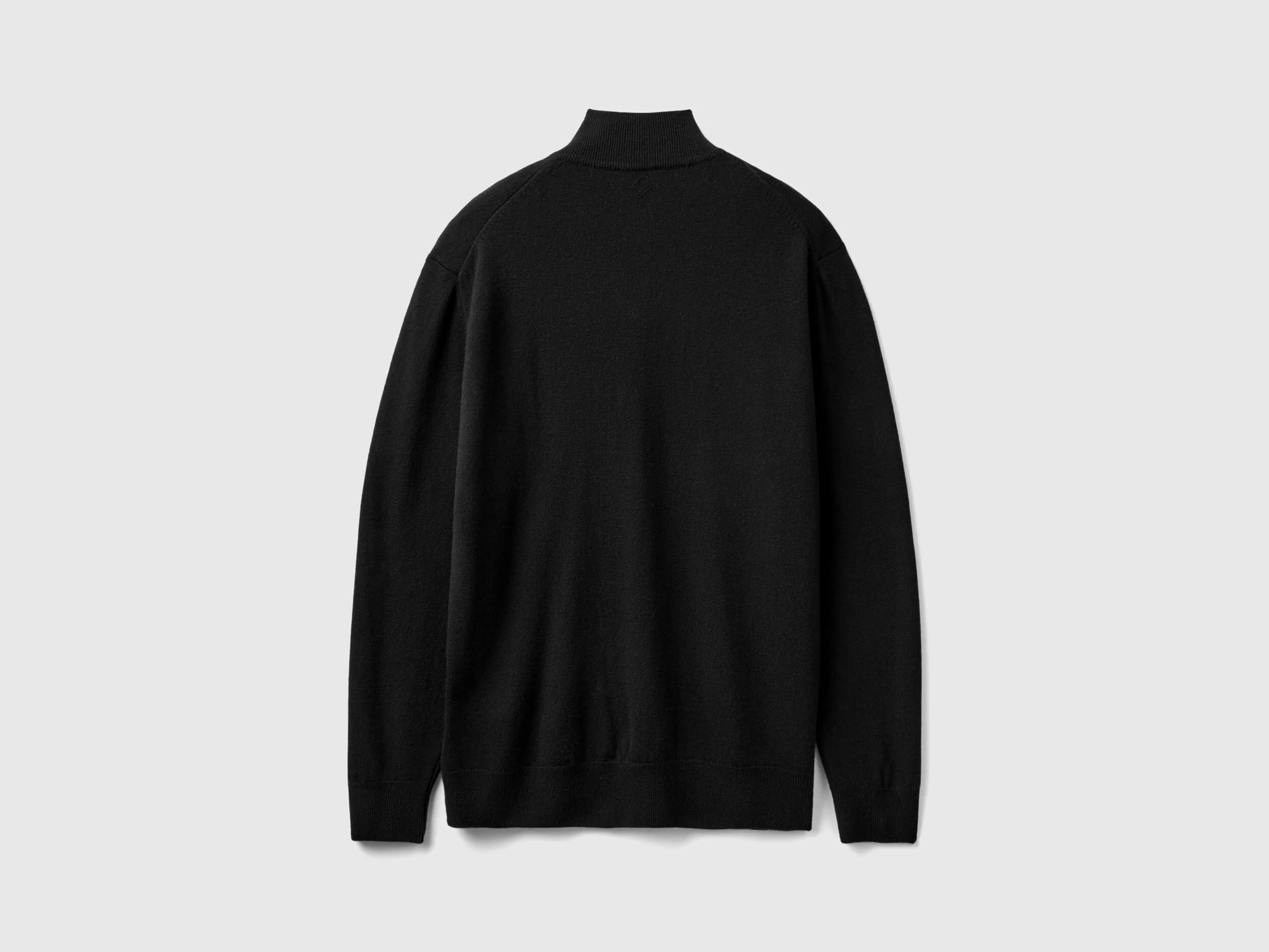 Black zip-up sweater in 100% Merino wool - Black | Benetton