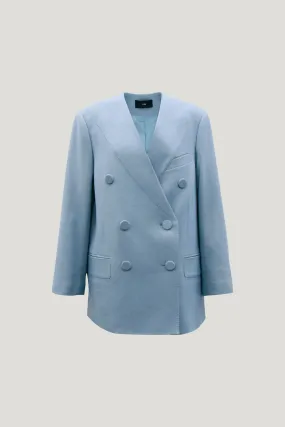 Blue Fake Collar Oversized Jacket