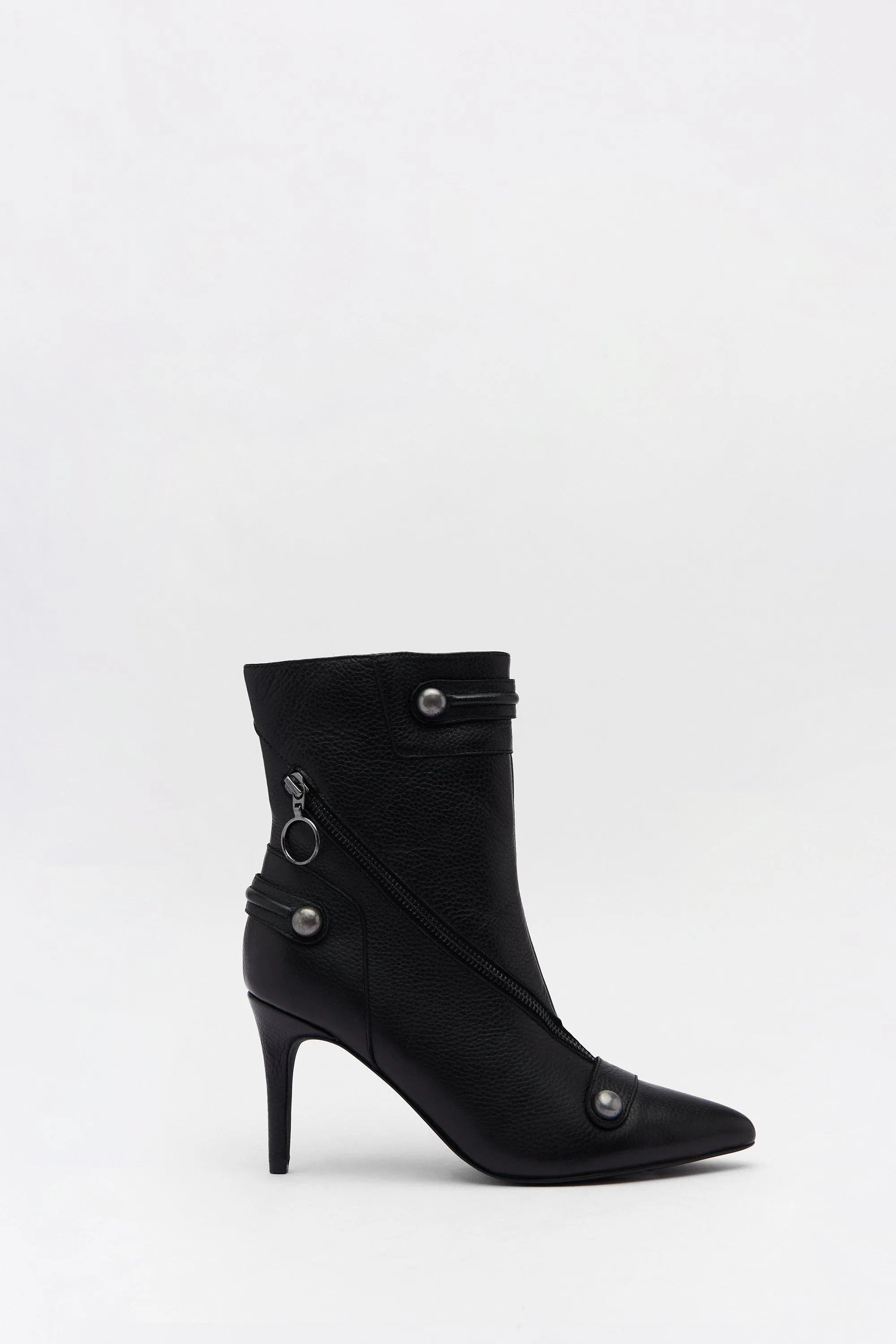 Boots | Leather Zip & Stud Pointed Toe Ankle Boots | Warehouse