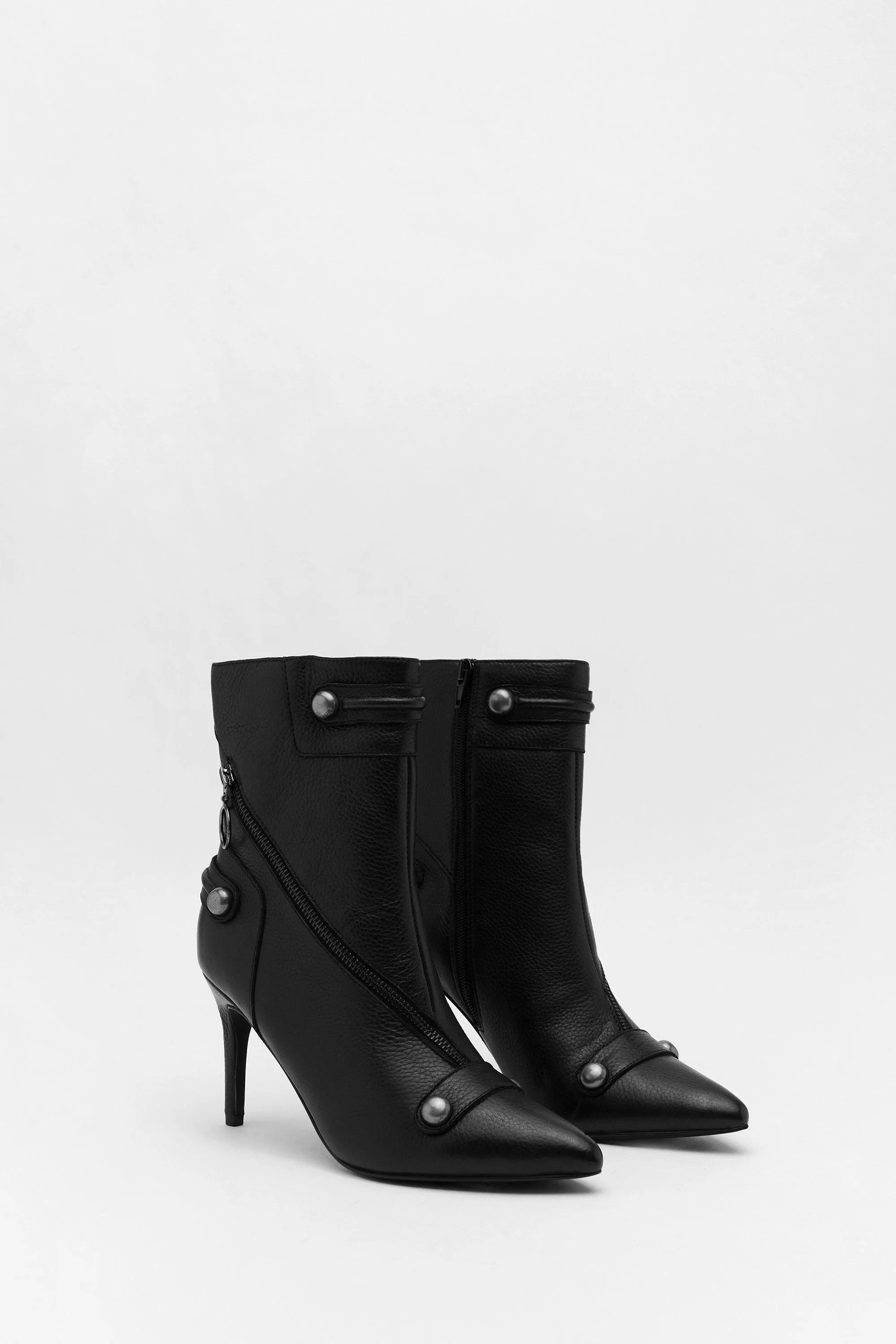 Boots | Leather Zip & Stud Pointed Toe Ankle Boots | Warehouse