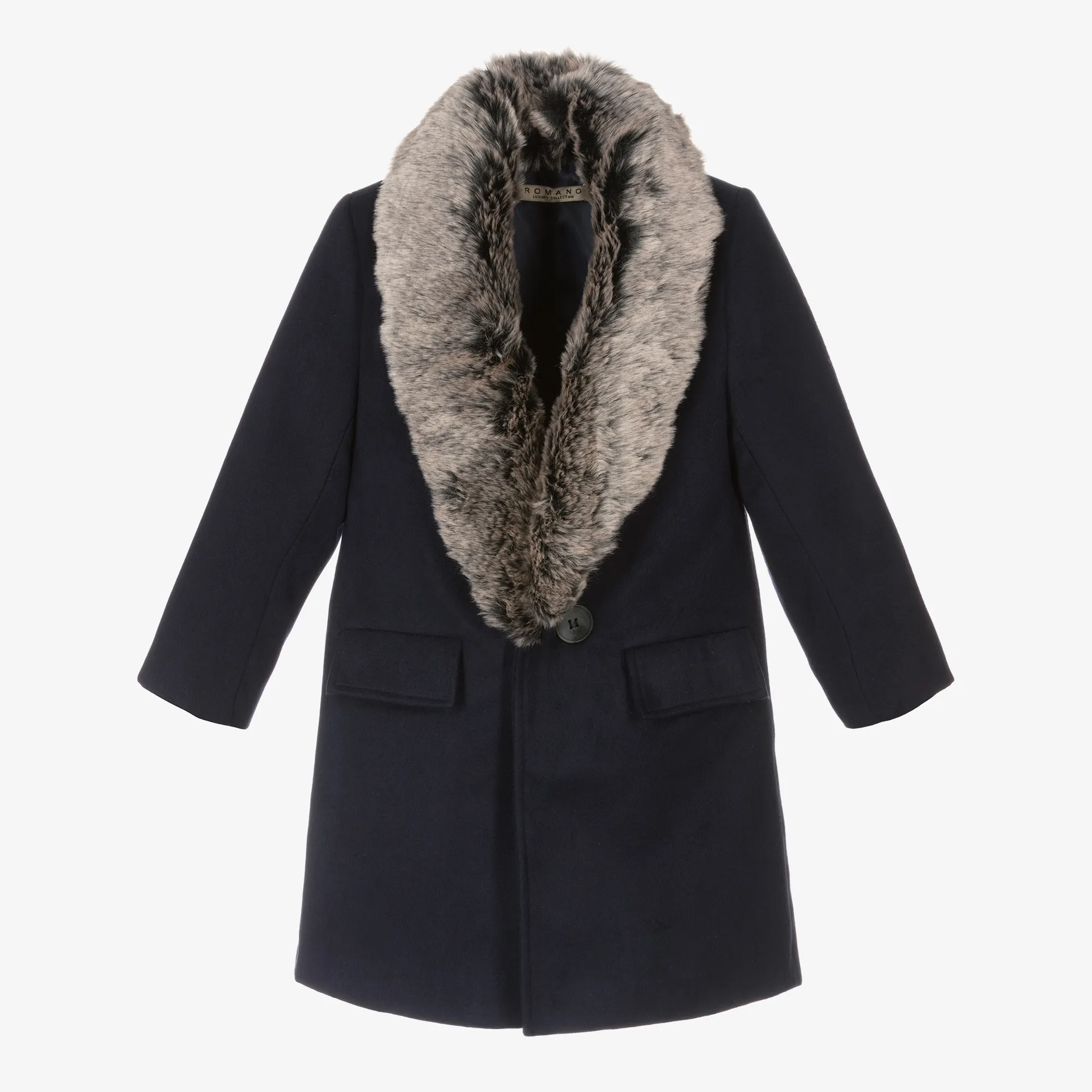 Boys Blue Faux Fur Trim Coat