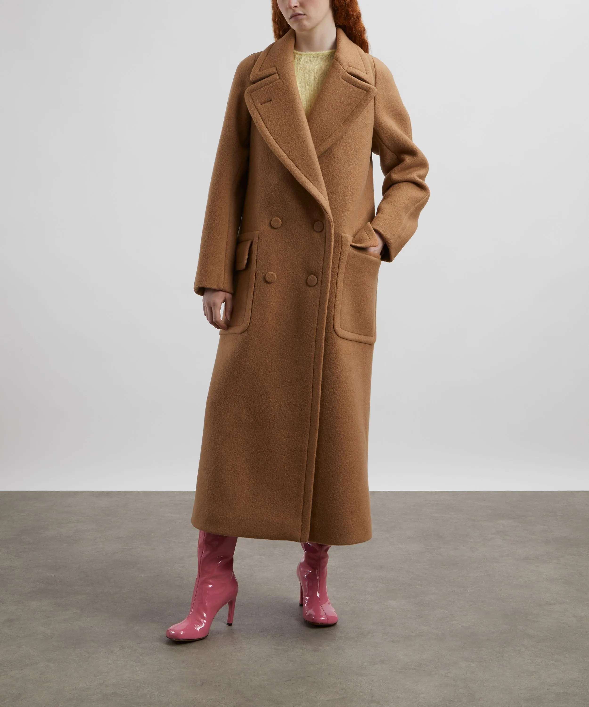 Camel Double-Breasted Wool Coat