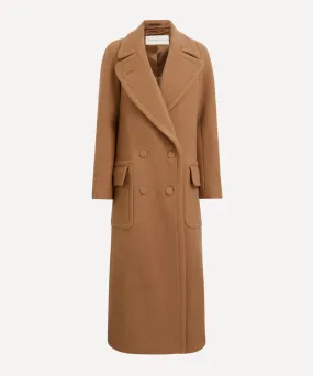 Camel Double-Breasted Wool Coat