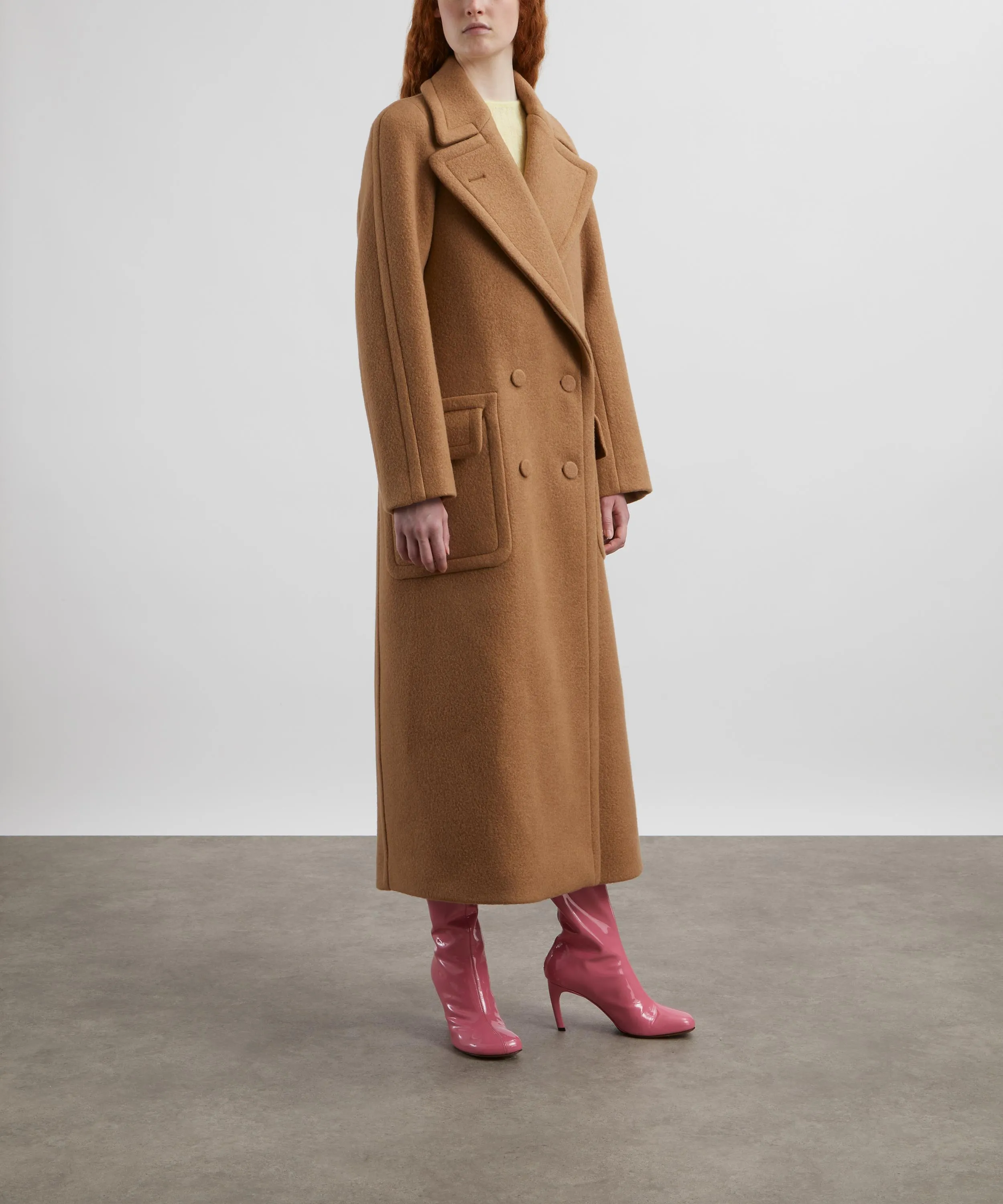 Camel Double-Breasted Wool Coat