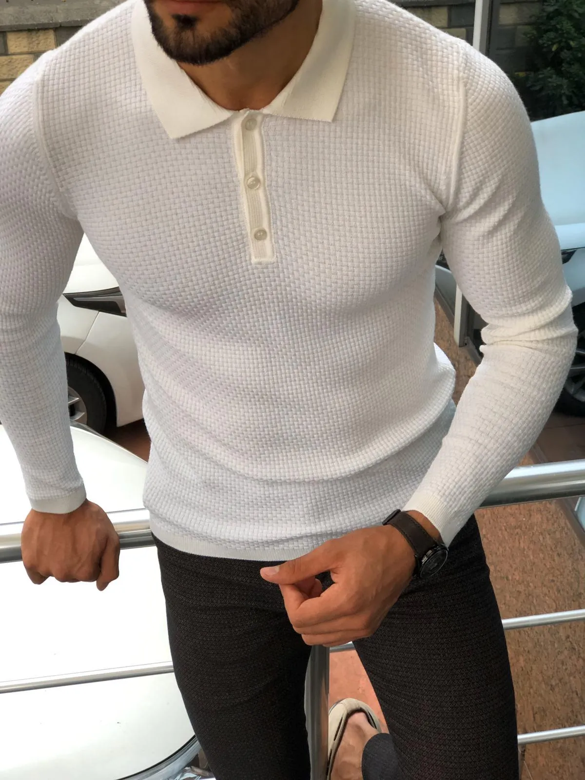 Carlos Slim-Fit Polo Sweater White