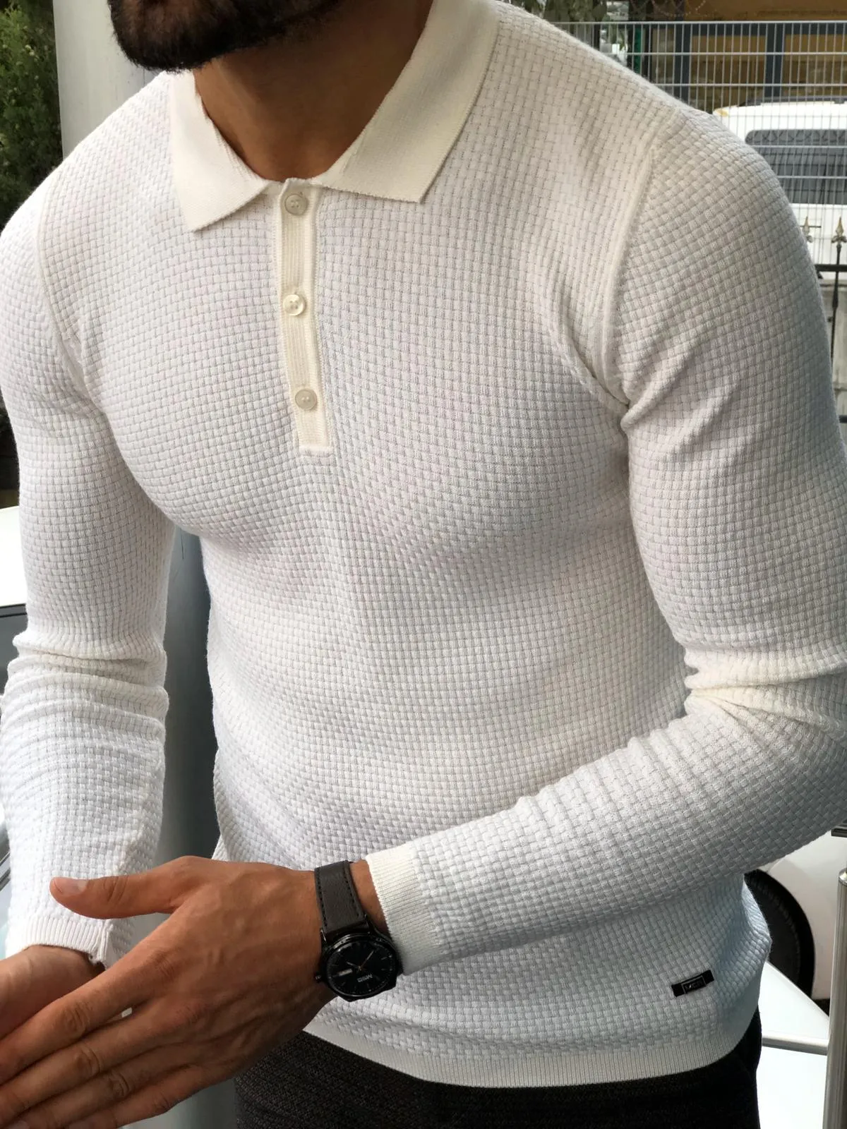 Carlos Slim-Fit Polo Sweater White