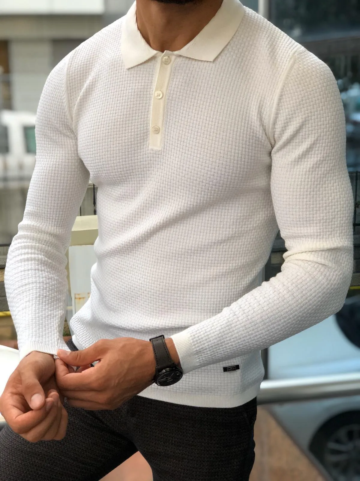 Carlos Slim-Fit Polo Sweater White