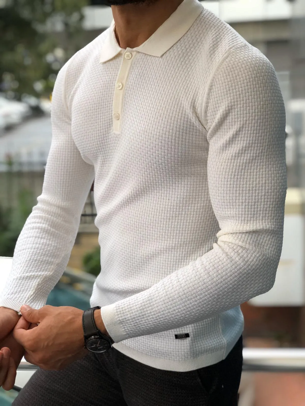 Carlos Slim-Fit Polo Sweater White