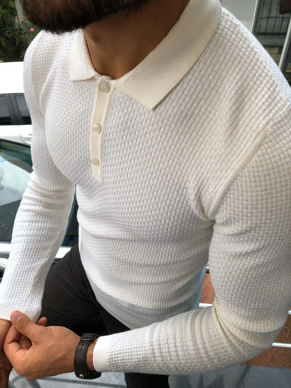 Carlos Slim-Fit Polo Sweater White