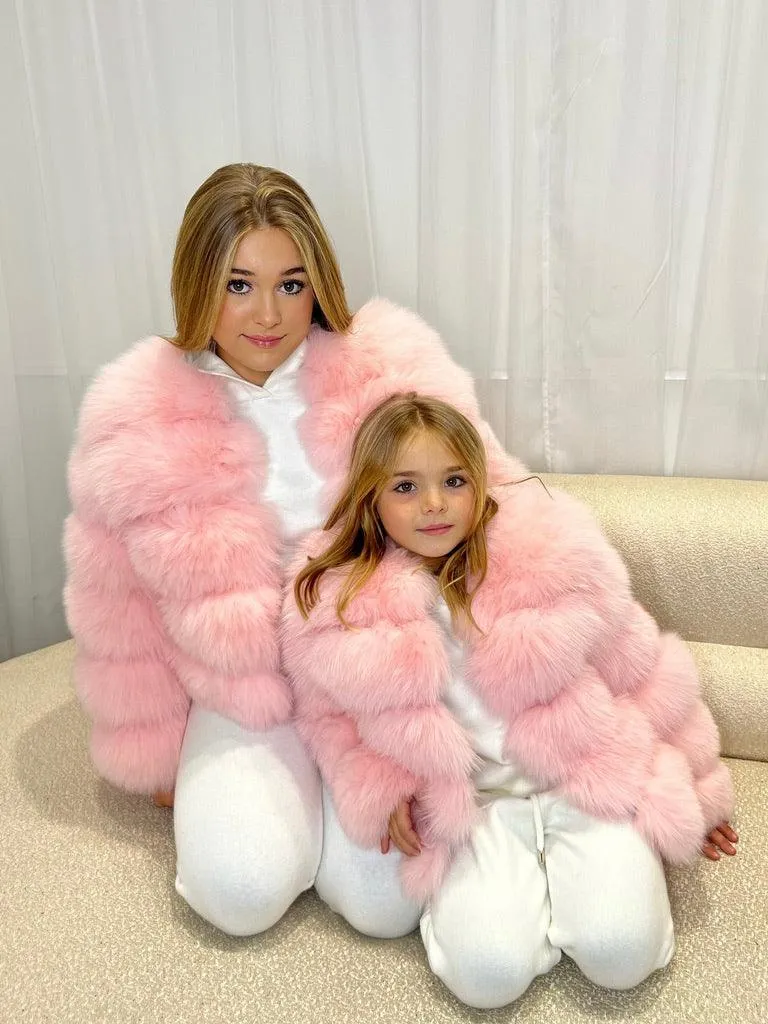 Childrens Baby Pink Luxury Fur Coat