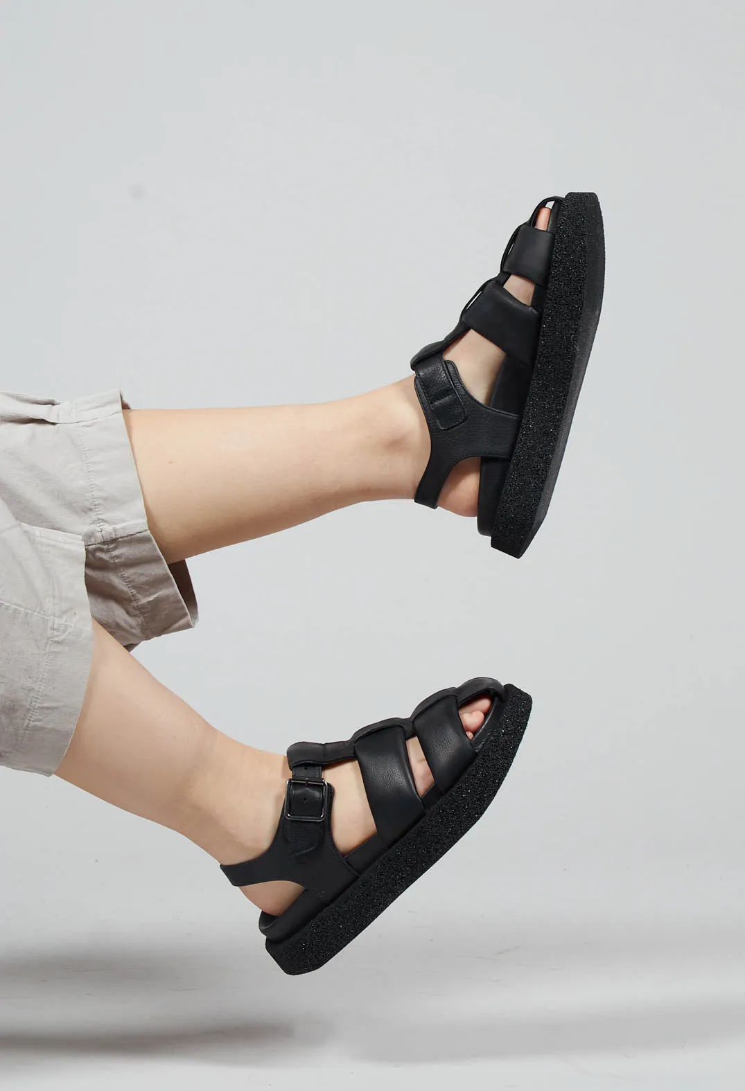 Chunky Sole Sandals in Gasoline Nero