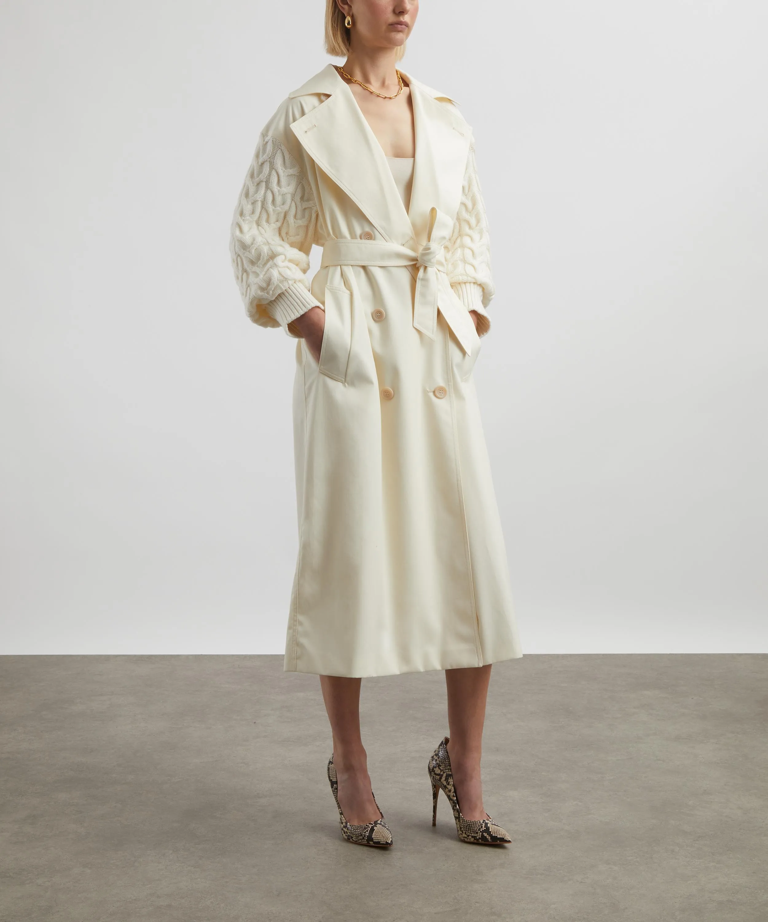 Contrast Sleeve Gabardine Trench Coat