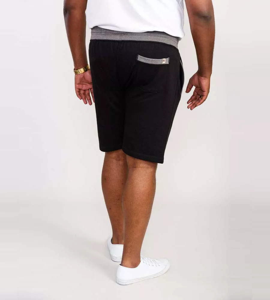 D555 Big Mens Black Shorts With Elasticated Waist and Loop Back (SUTTON 1)