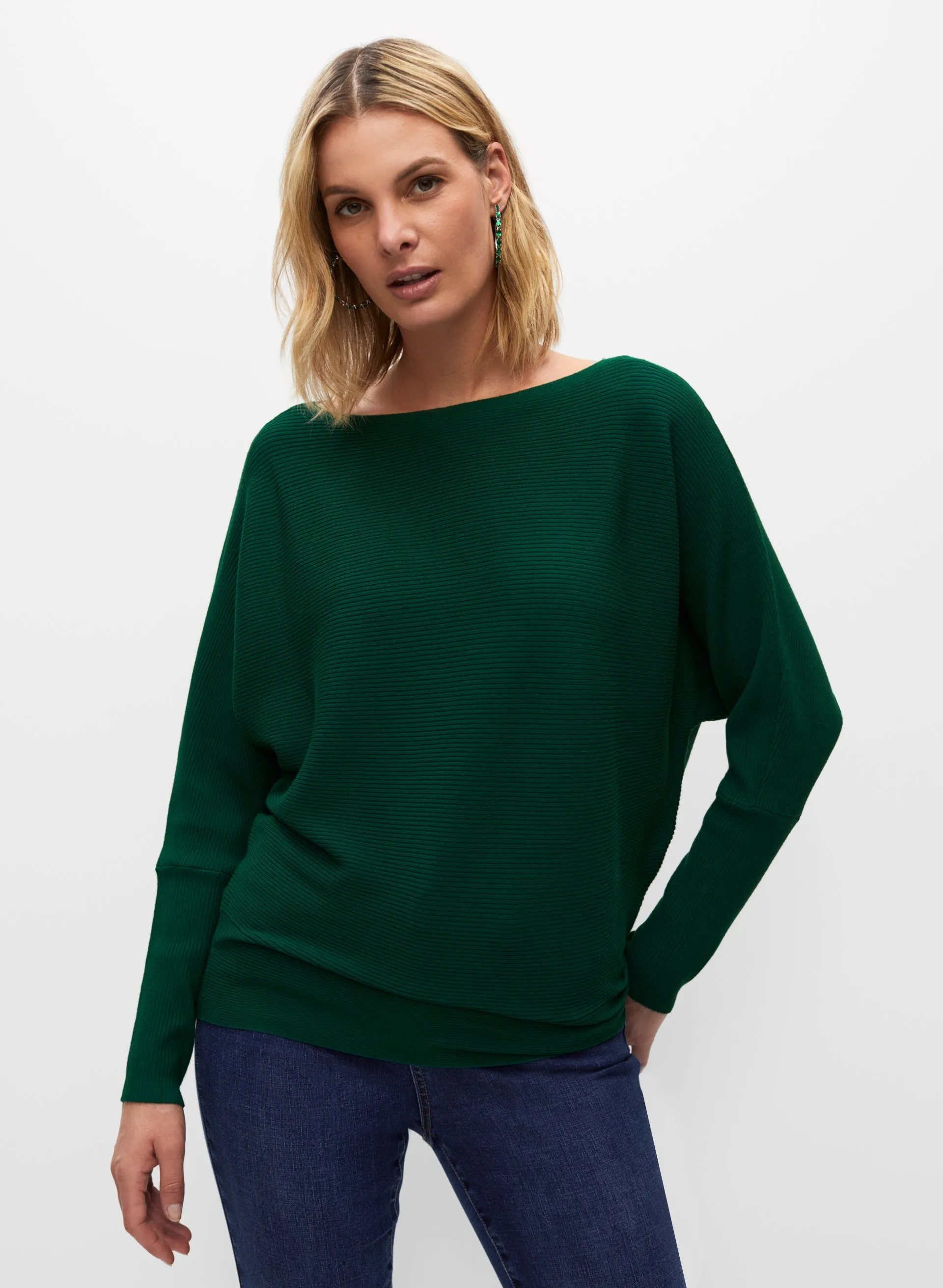 Dolman Sleeve Rib Knit Sweater