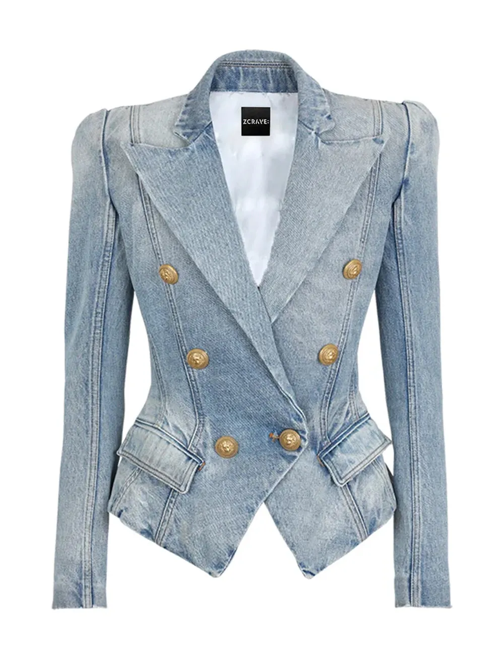 Double Breasted Denim Blazer