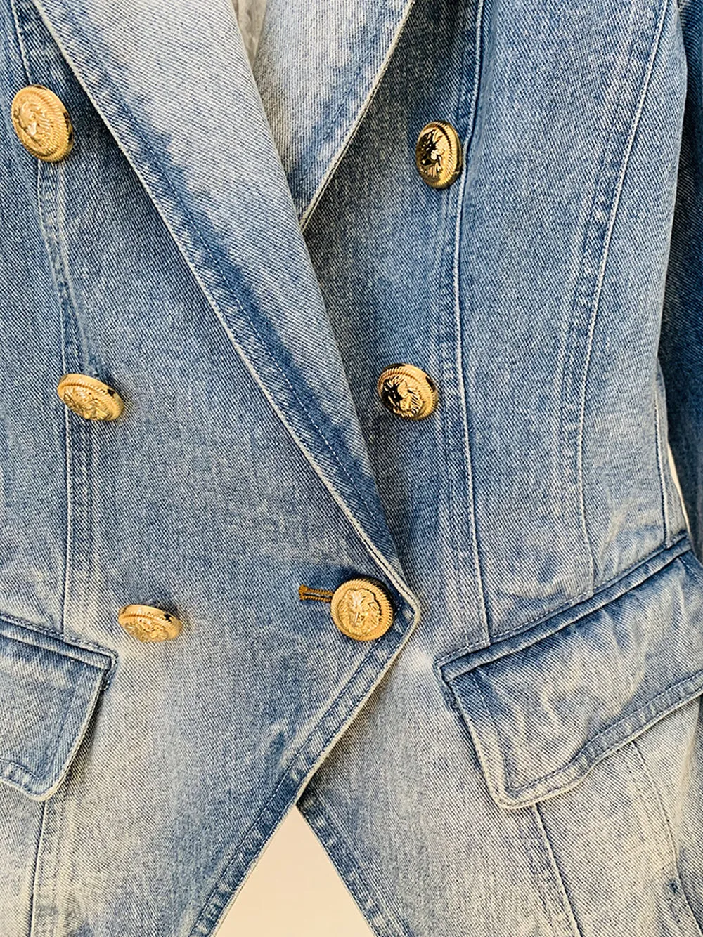 Double Breasted Denim Blazer