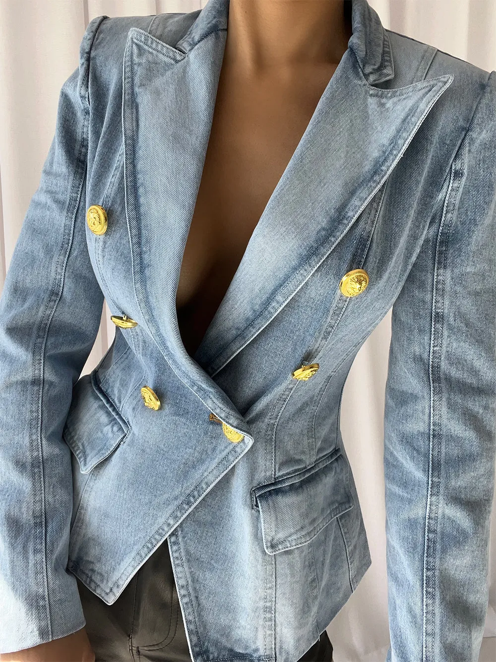 Double Breasted Denim Blazer