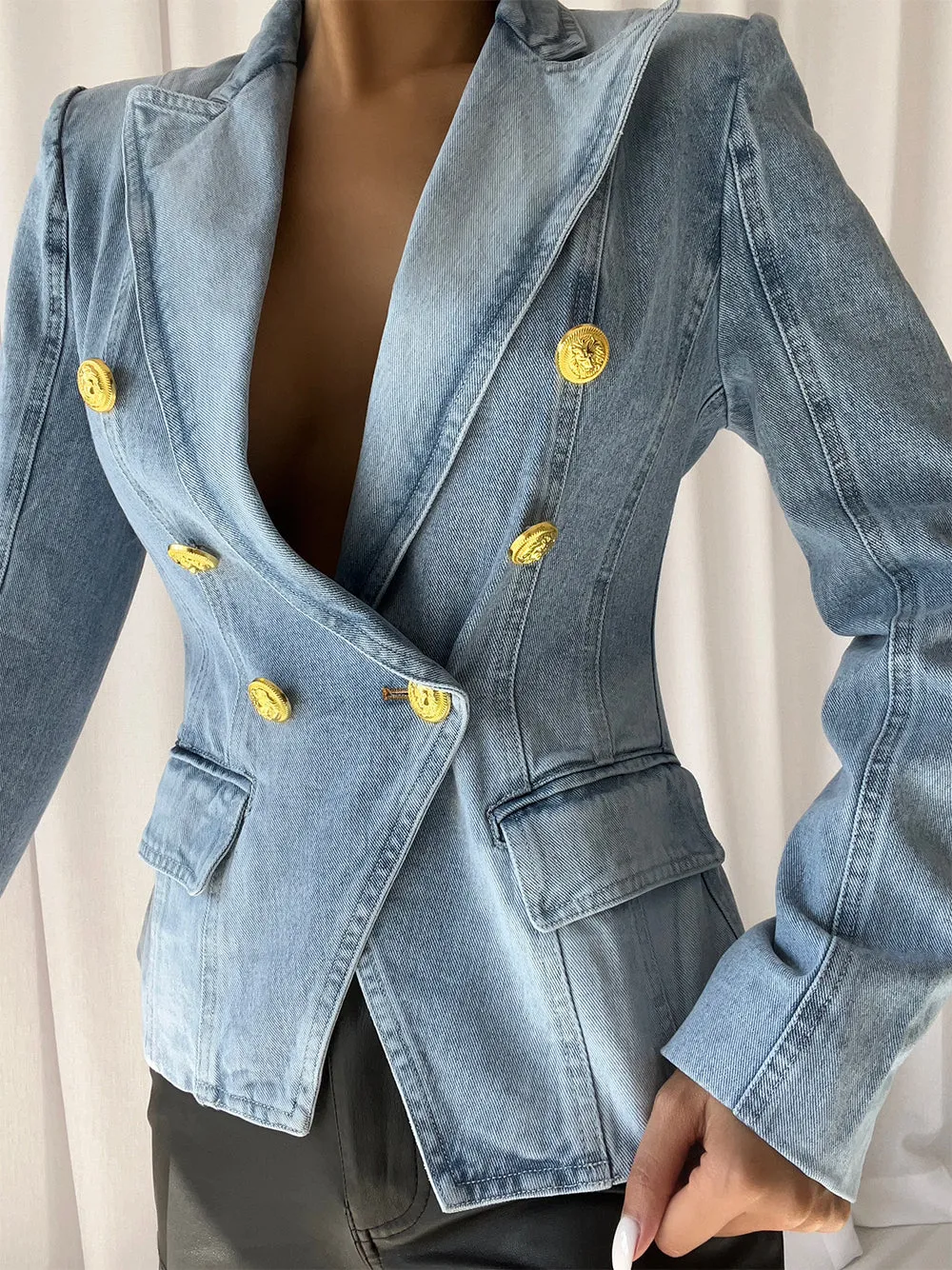 Double Breasted Denim Blazer