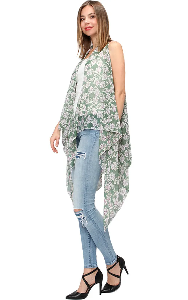 EAV9247 Flower Pattern Chiffon Scarf Vest