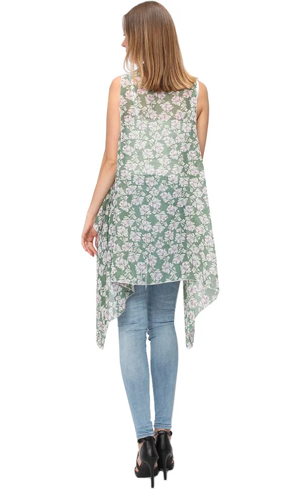 EAV9247 Flower Pattern Chiffon Scarf Vest