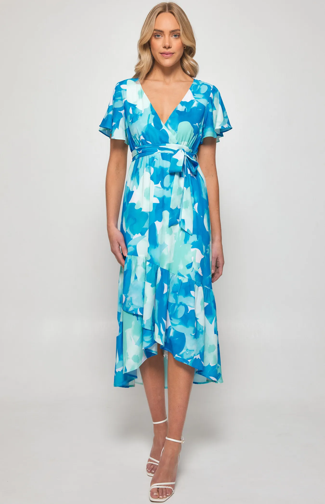 Floral Print Midi Dress with Asymmetrical Hem (SDR1300B)