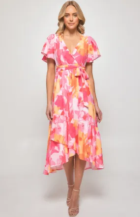 Floral Print Midi Dress with Asymmetrical Hem (SDR1300B)