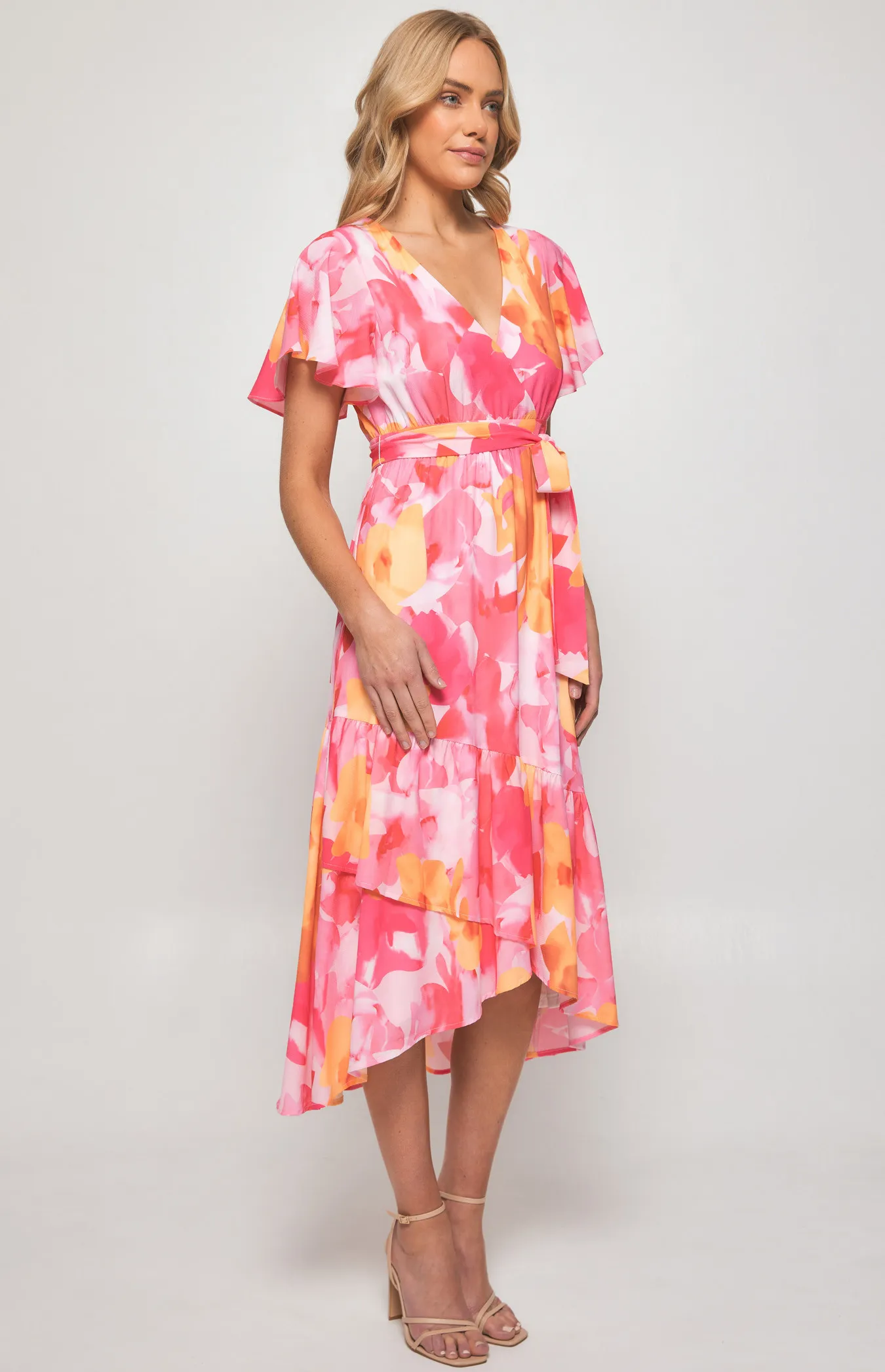 Floral Print Midi Dress with Asymmetrical Hem (SDR1300B)