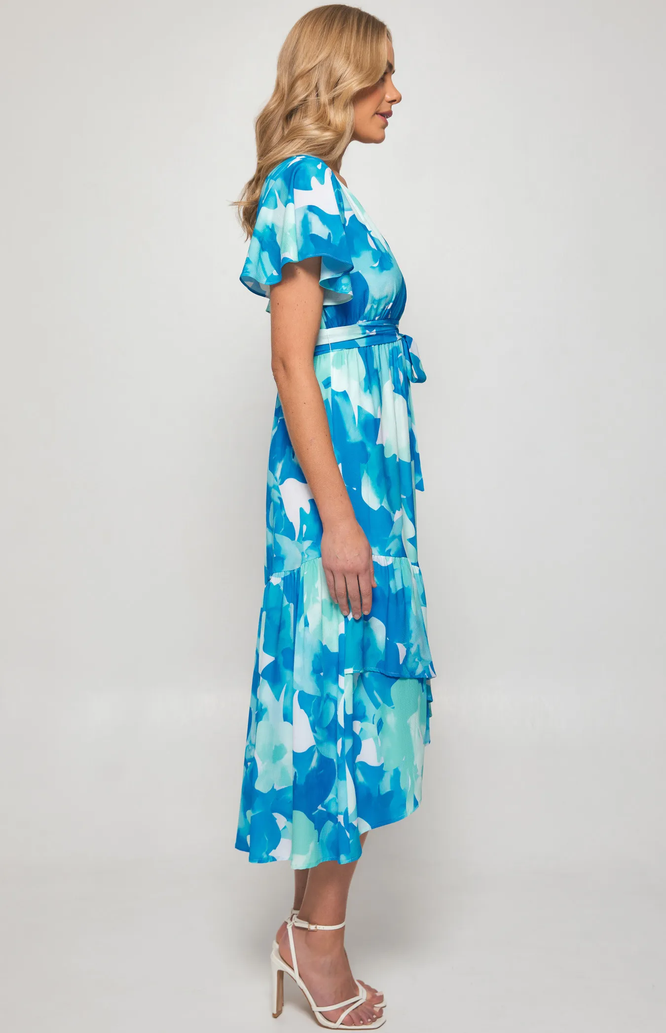 Floral Print Midi Dress with Asymmetrical Hem (SDR1300B)