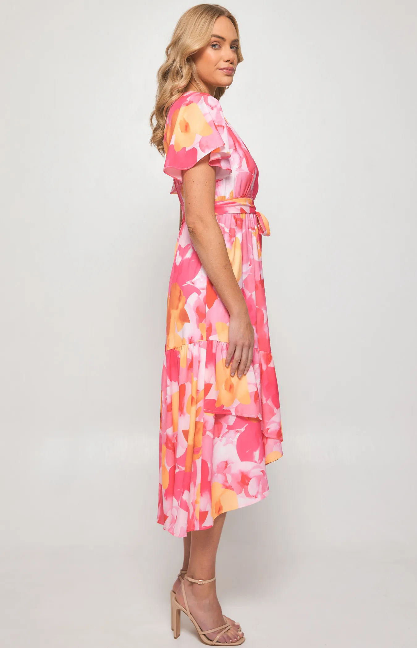 Floral Print Midi Dress with Asymmetrical Hem (SDR1300B)