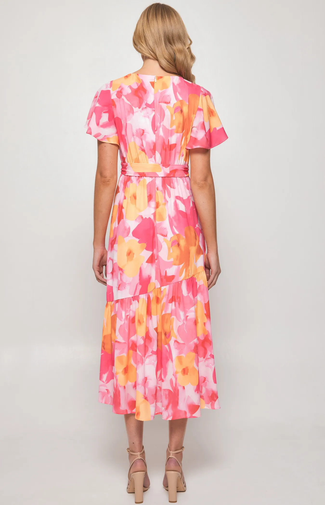 Floral Print Midi Dress with Asymmetrical Hem (SDR1300B)