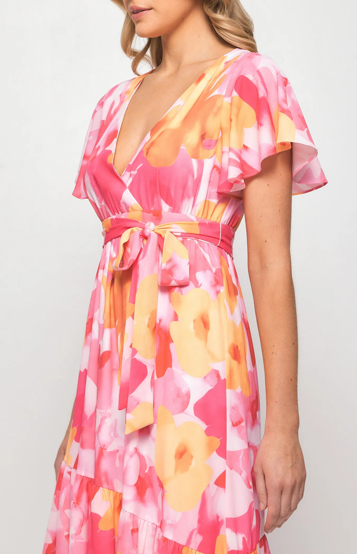 Floral Print Midi Dress with Asymmetrical Hem (SDR1300B)