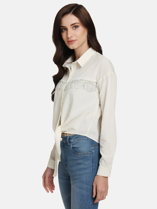 Fringe Details Tie Knot Shirt