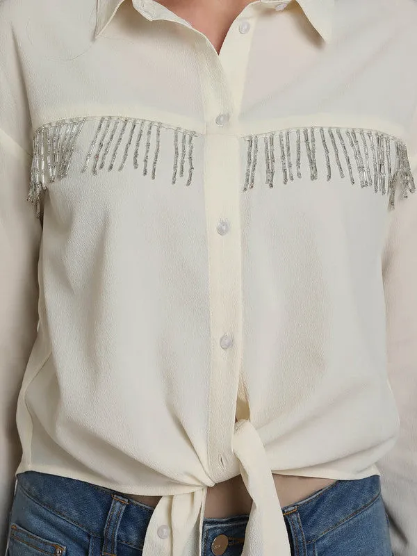 Fringe Details Tie Knot Shirt