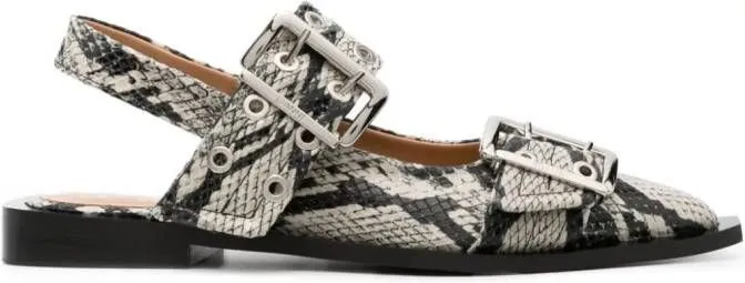 GANNI snakeskin-effect buckled sandals Neutrals