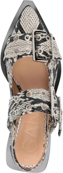 GANNI snakeskin-effect buckled sandals Neutrals