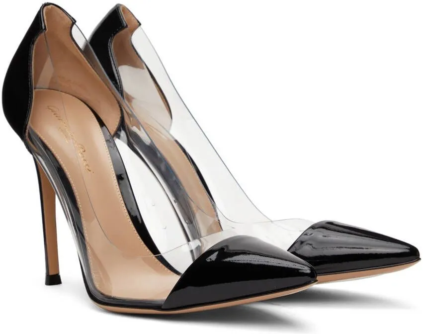 Gianvito Rossi Black Patent Plexi 105 Heels