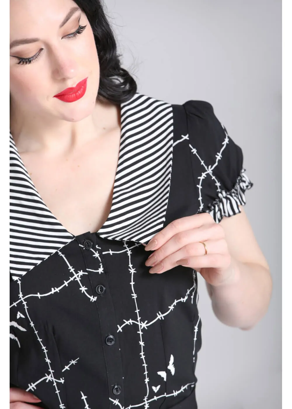 Hell Bunny Stitches 40's Blouse Black