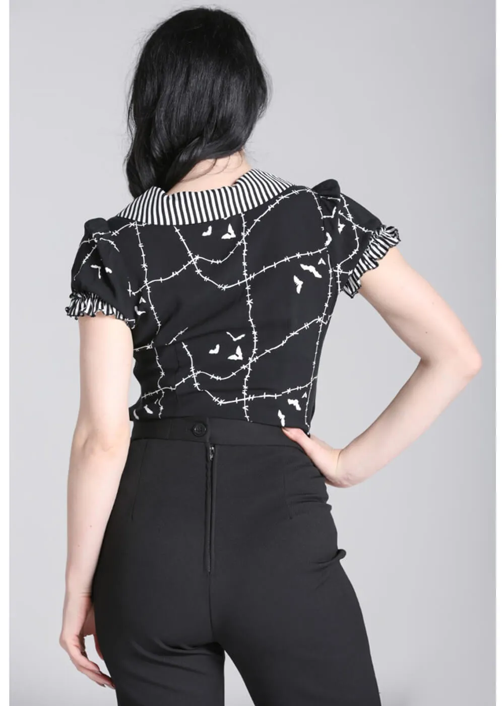 Hell Bunny Stitches 40's Blouse Black