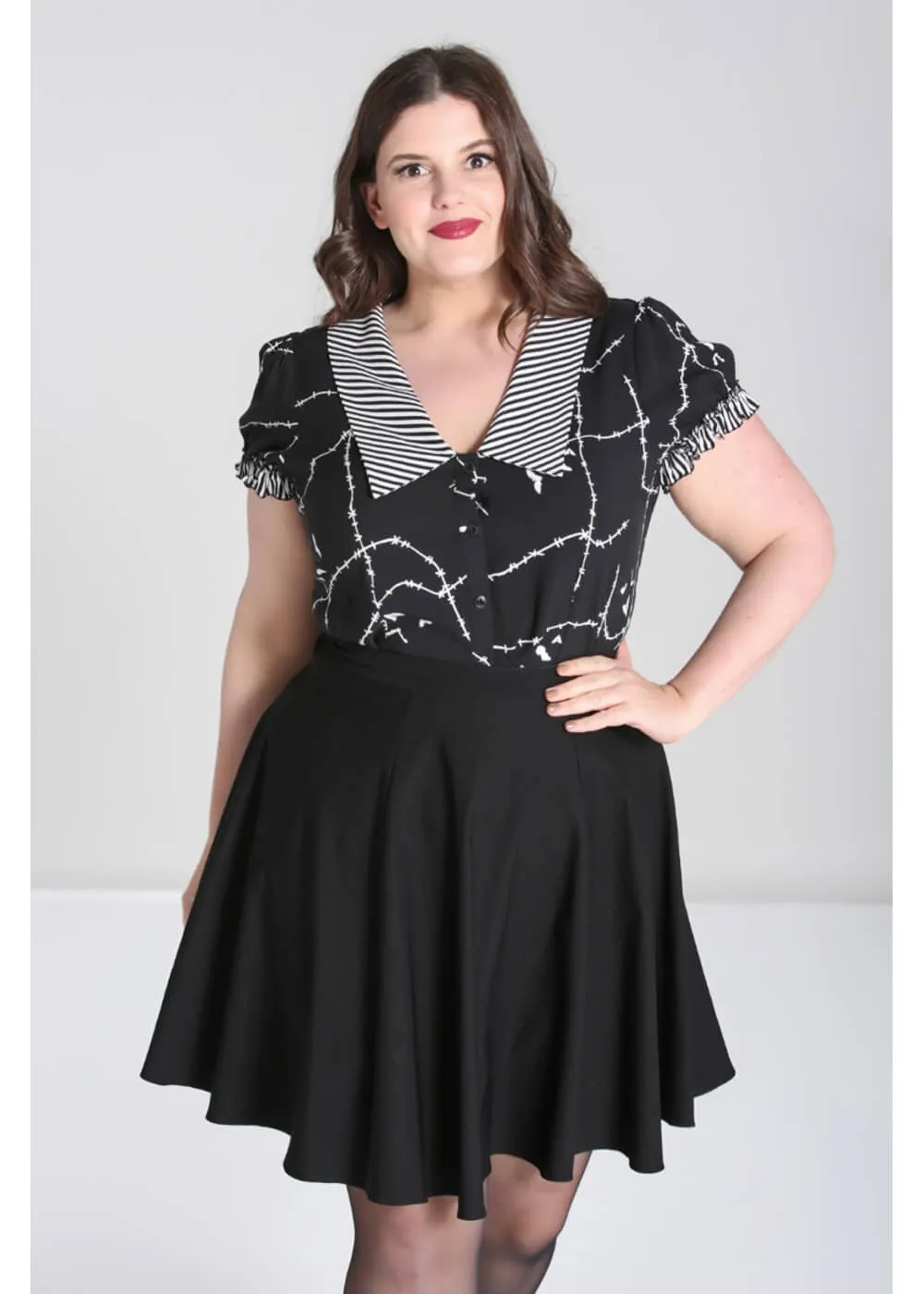 Hell Bunny Stitches 40's Blouse Black