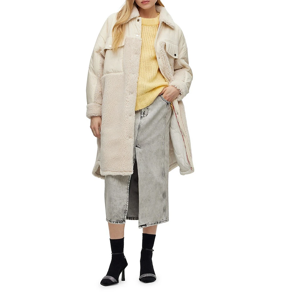 HUGO Oversized Mixed Media Teddy Coat