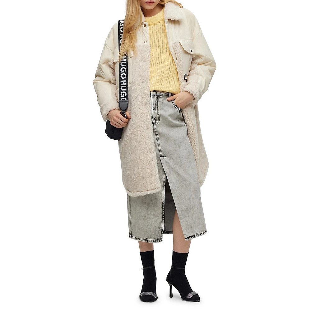 HUGO Oversized Mixed Media Teddy Coat