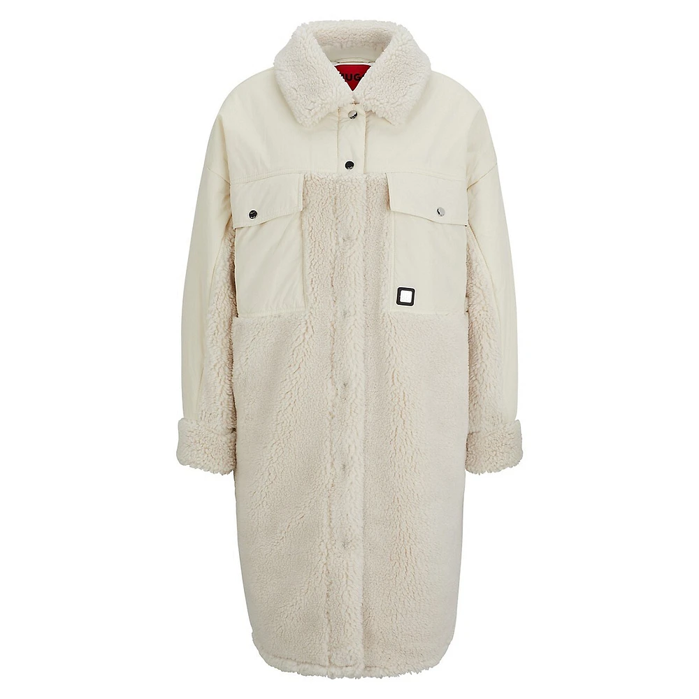 HUGO Oversized Mixed Media Teddy Coat