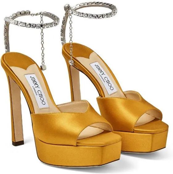 Jimmy Choo Saeda 125mm crystal-embellished sandals Yellow