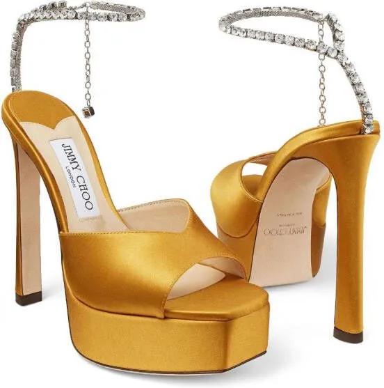 Jimmy Choo Saeda 125mm crystal-embellished sandals Yellow