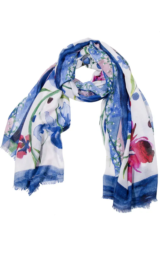 JS1303 Soft Floral Print Oblong Scarf with short trim